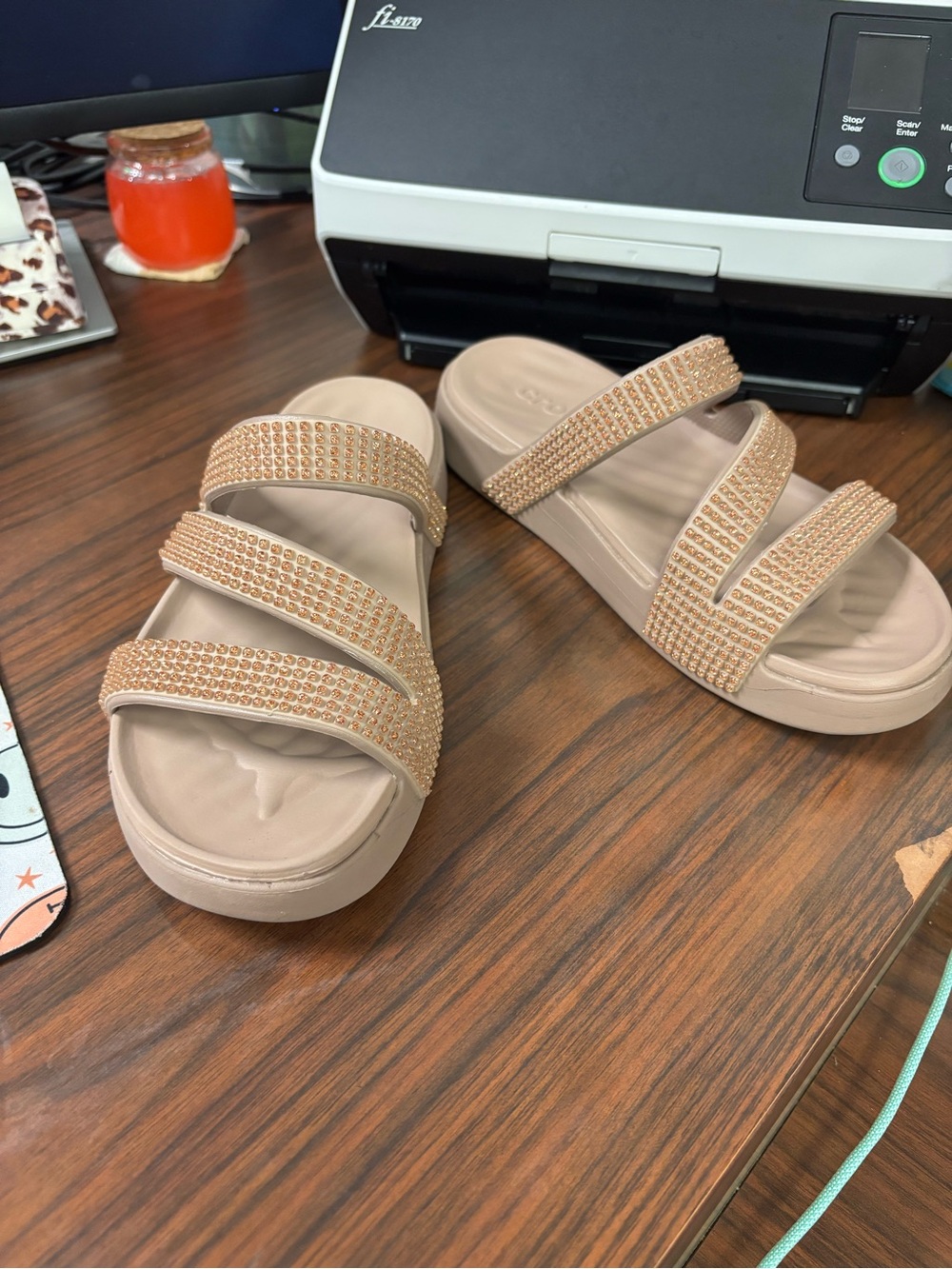 CROCS Women's Rhinestone Triple-Strap Slide Sandals